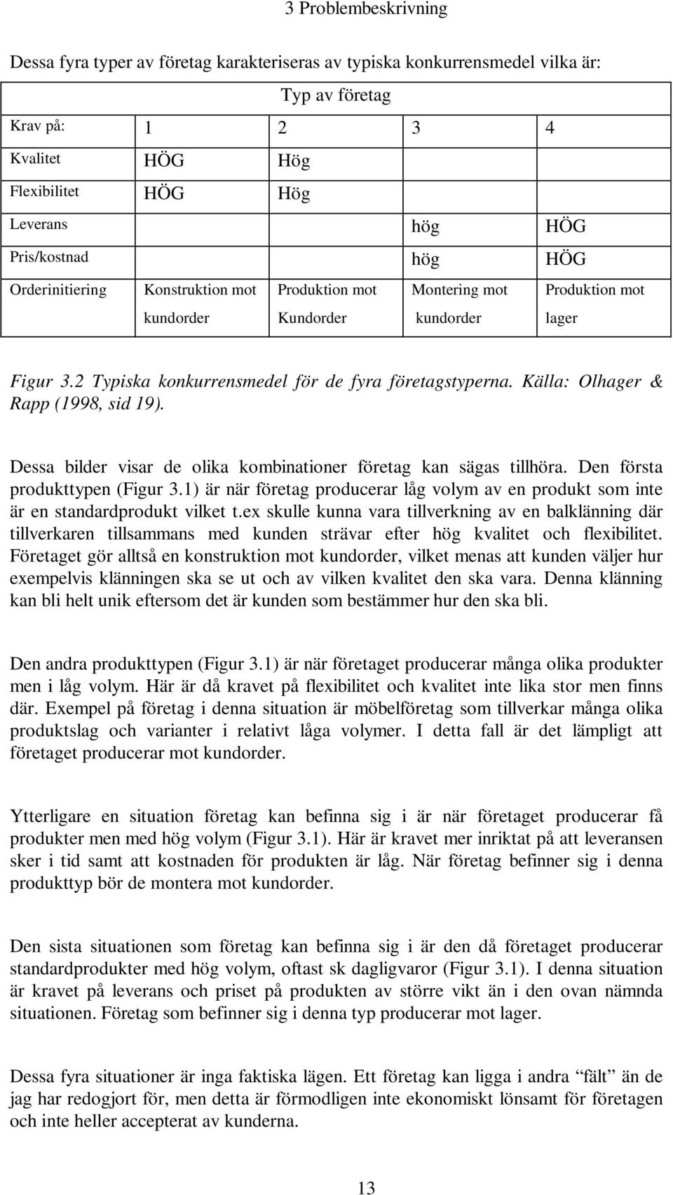 Källa: Olhager & Rapp (1998, sid 19). Dessa bilder visar de olika kombinationer företag kan sägas tillhöra. Den första produkttypen (Figur 3.