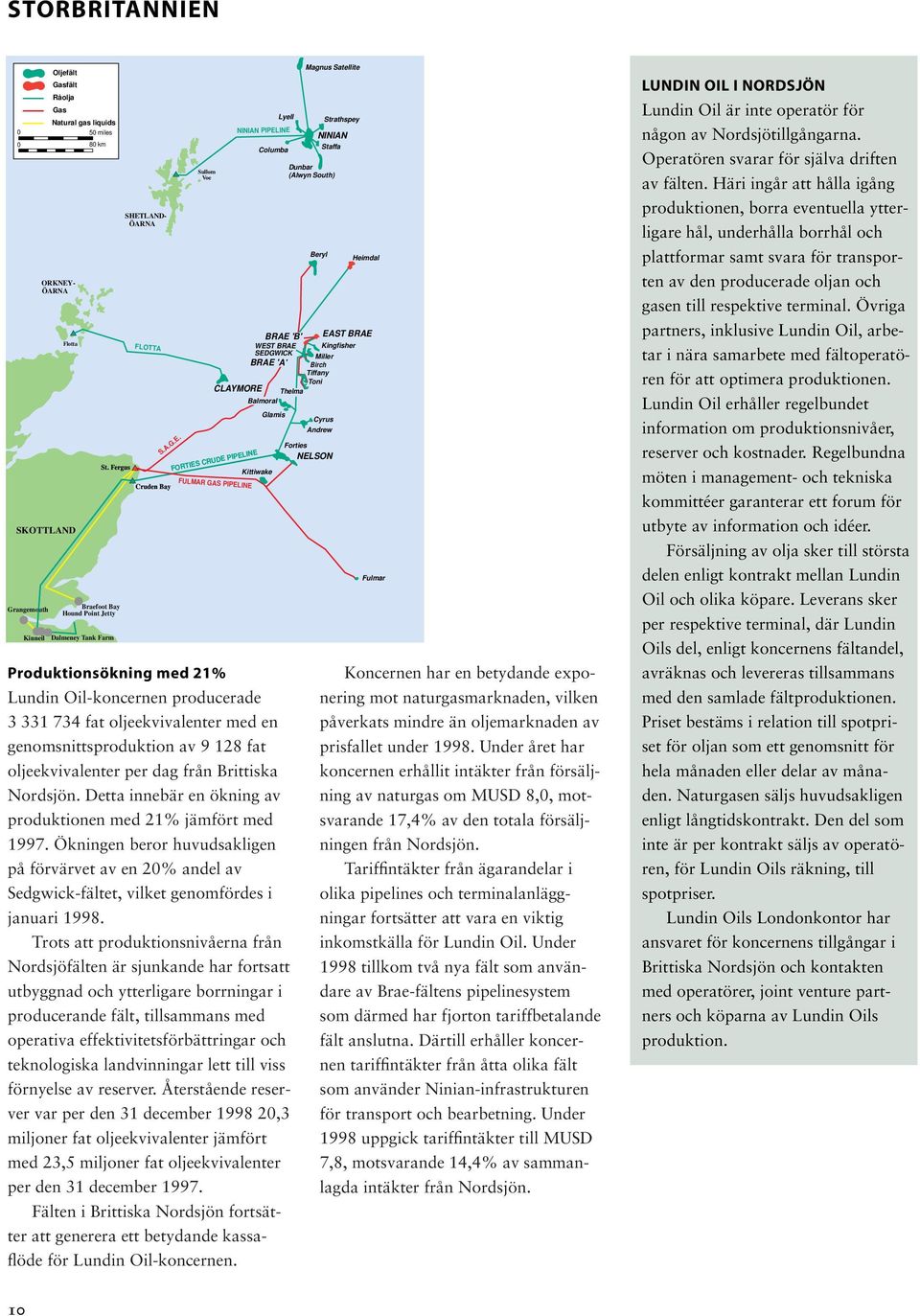 Fergus Cruden Bay Sullom Voe FORTIES CRUDE PIPELINE Produktionsökning med 21% Glamis Lundin Oil-koncernen producerade 3 331 734 fat oljeekvivalenter med en genomsnittsproduktion av 9 128 fat