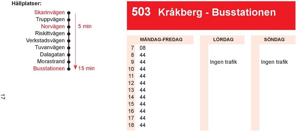 Busstationen 5 min min 7 8 9 16 17 18 503 Kråkberg -