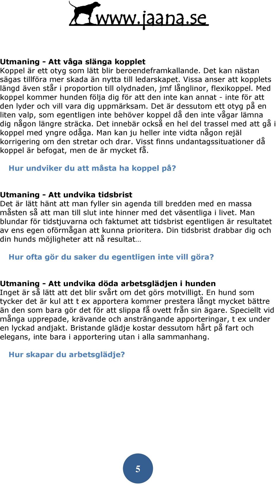 Med koppel kommer hunden följa dig för att den inte kan annat - inte för att den lyder och vill vara dig uppmärksam.
