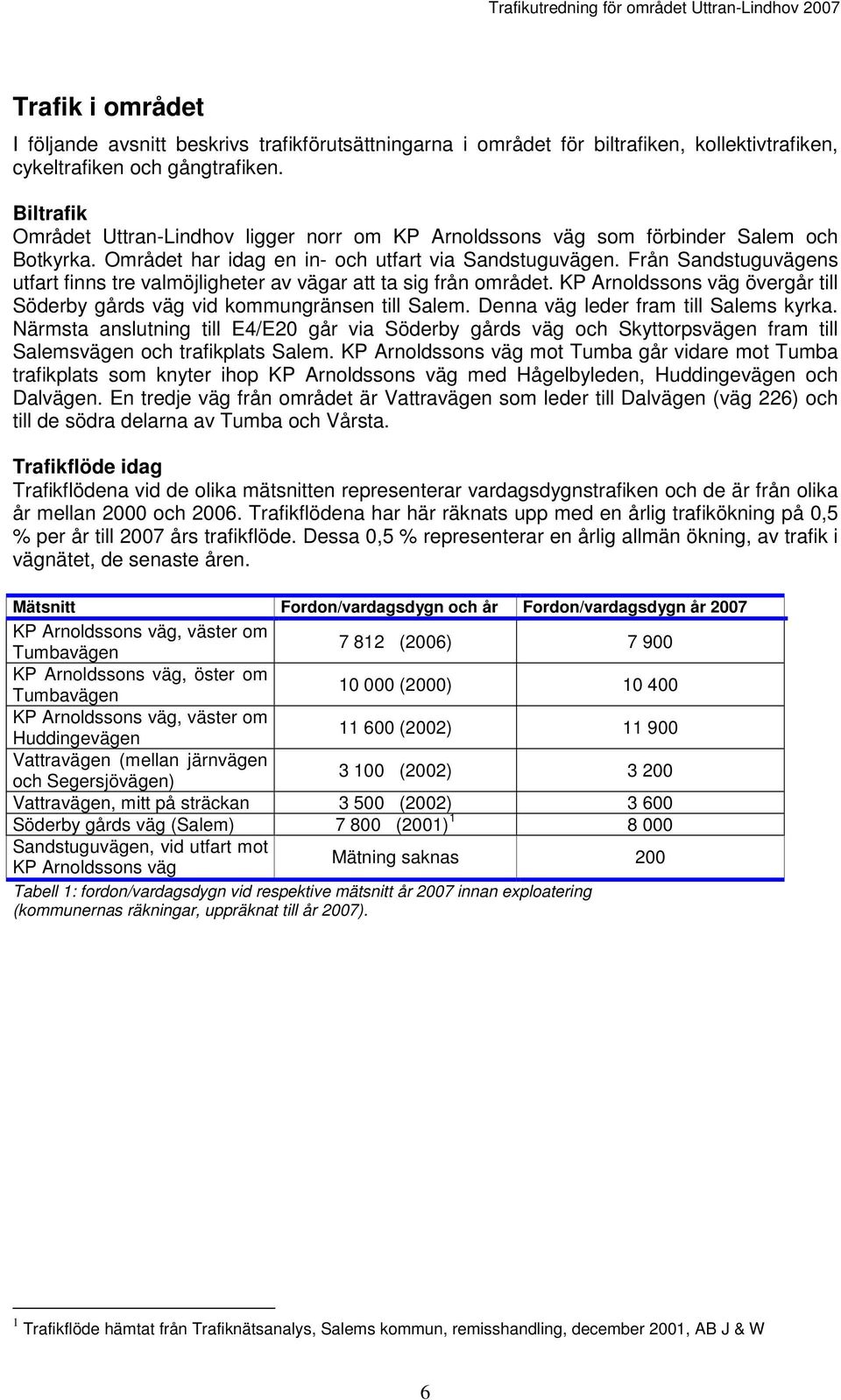 Från Sandstuguvägens utfart finns tre valmöjligheter av vägar att ta sig från området. KP Arnoldssons väg övergår till Söderby gårds väg vid kommungränsen till Salem.
