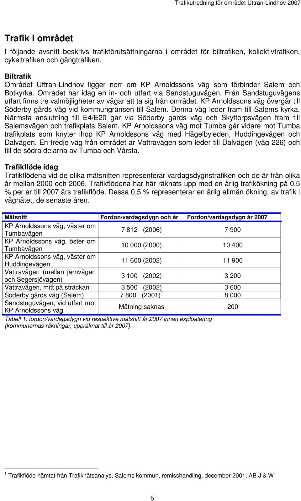 Från Sandstuguvägens utfart finns tre valmöjligheter av vägar att ta sig från området. KP Arnoldssons väg övergår till Söderby gårds väg vid kommungränsen till Salem.