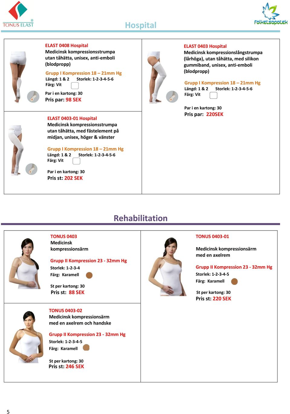 220SEK -6 Pris st: 202 SEK Rehabilitation TONUS 0403 Medicinsk kompressionsärm Storlek: 1-2-3-4 Färg: Pris st: 88 SEK TONUS 0403-01 Medicinsk kompressionsärm