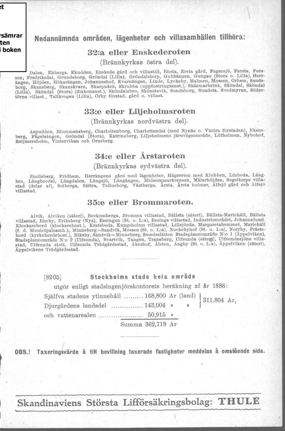 Lilla), Herrän&,en, Höjden, Hökarängen, Johanneshof, Kvarnängen, Linde, Lyckeby, Malmen, MOllsen, Orhem, Sandsborg, Skansberg, Skanskvarn, Skarpnäck, Bkrubba (uppfostringsanst.