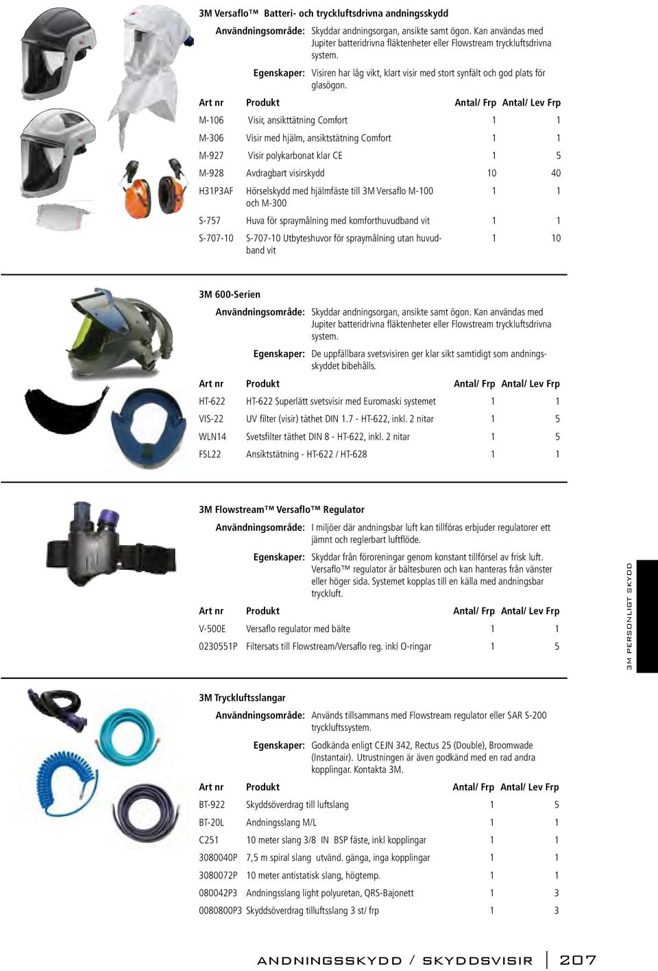 Art nr Produkt Antal/ Frp Antal/ Lev Frp M-106 Visir, ansikttätning Comfort 1 1 M-306 Visir med hjälm, ansiktstätning Comfort 1 1 M-927 Visir polykarbonat klar CE 1 5 M-928 Avdragbart visirskydd 10