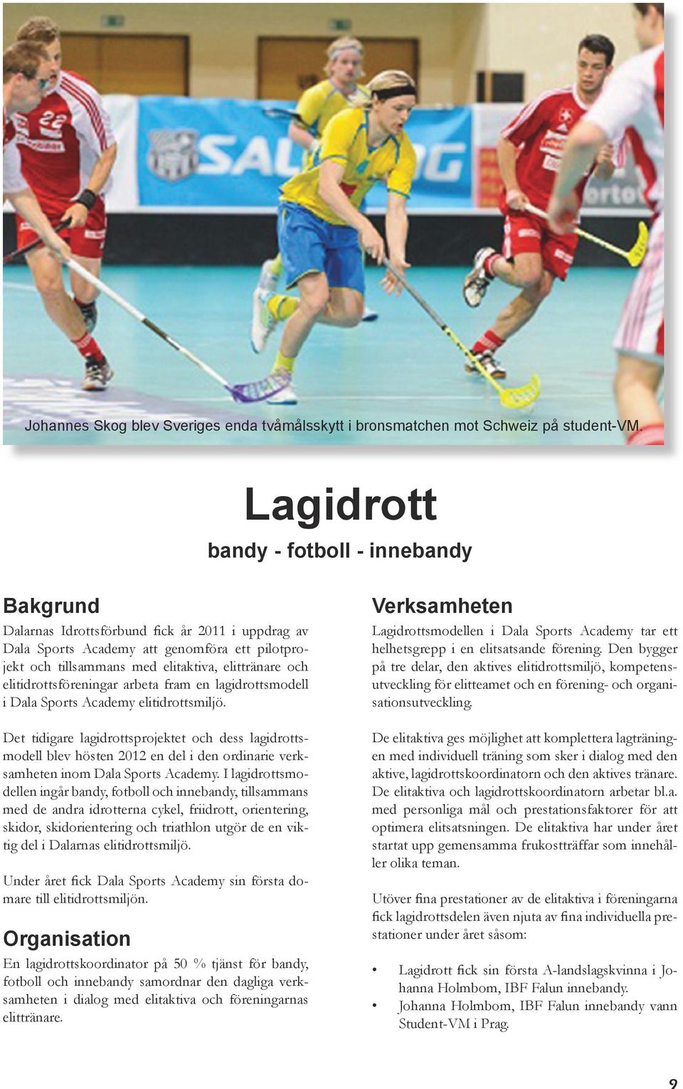 elitidrottsföreningar arbeta fram en lagidrottsmodell i Dala Sports Academy elitidrottsmiljö.