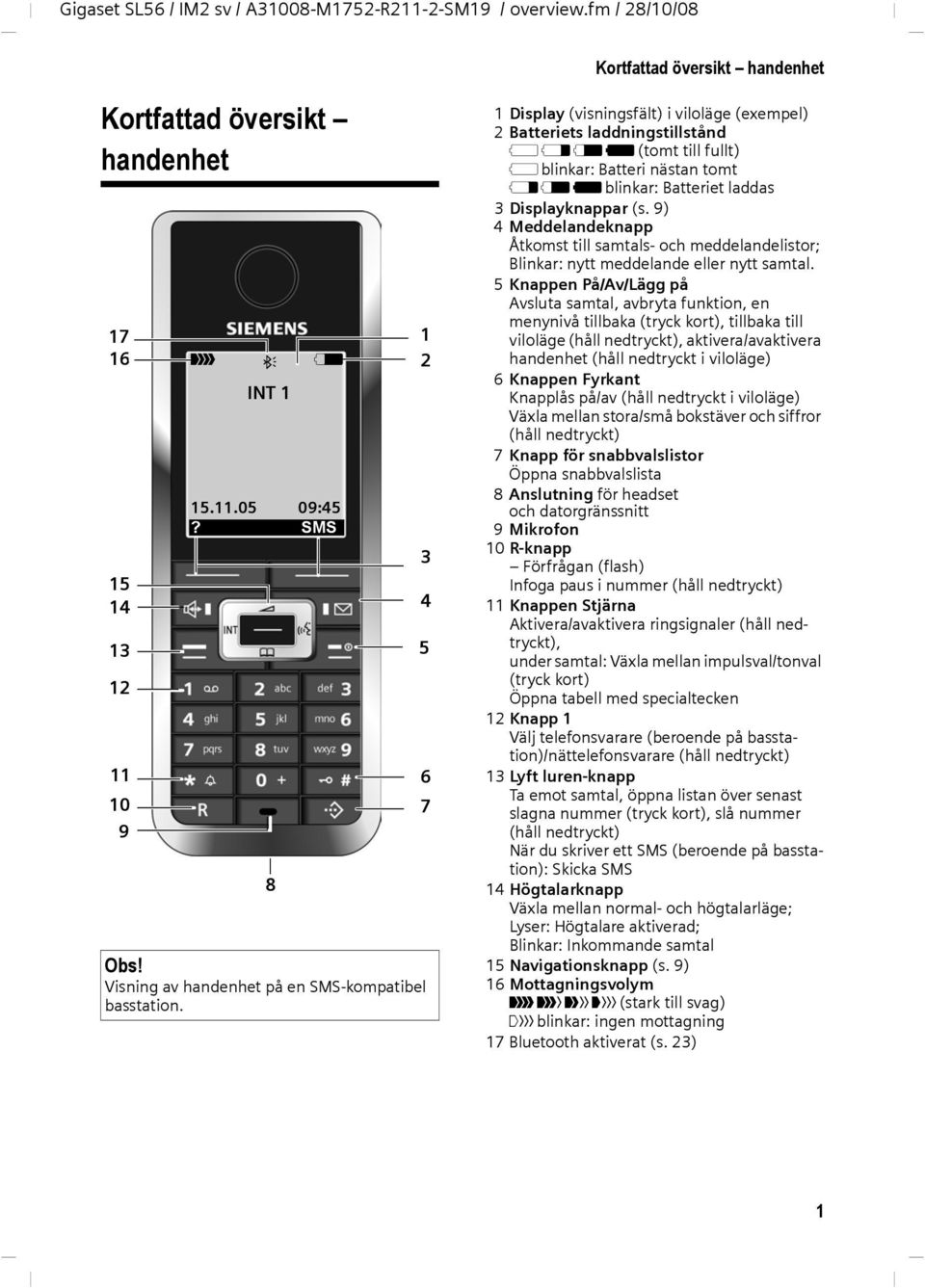 3 4 5 6 7 1 Display (visningsfält) i viloläge (exempel) 2 Batteriets laddningstillstånd = e V U (tomt till fullt) = blinkar: Batteri nästan tomt e V U blinkar: Batteriet laddas 3 Displayknappar (s.