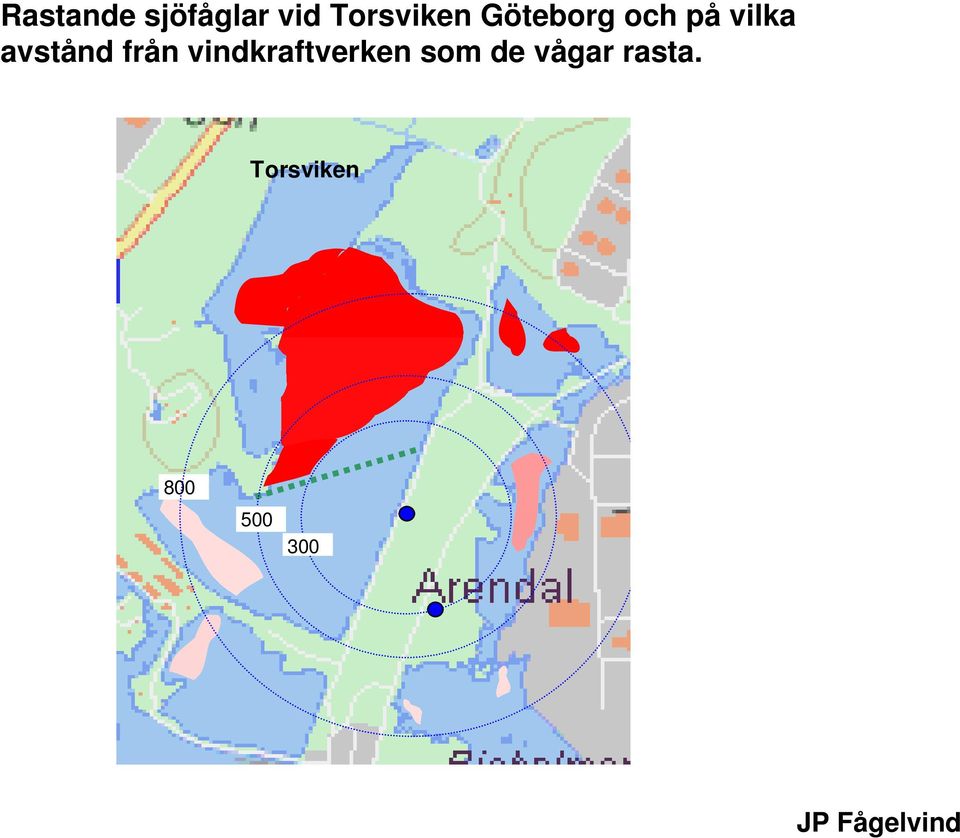 förhållande från vindkraftverken till olika störningsradier som från de det