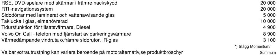 Volvo On Call - telefon med fjärrstart av parkeringsvärmare 8 900 Värmedämpande vindruta o.