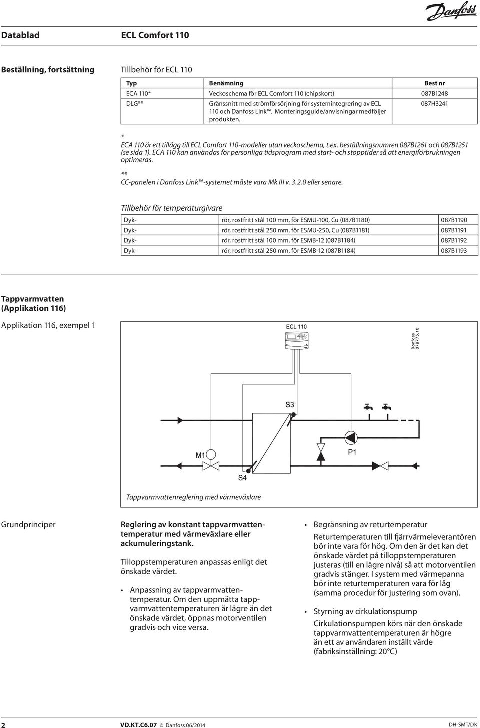 ECA 110 kan användas för personliga tidsprogram med start- och stopptider så att energiförbrukningen optimeras. ** CC-panelen i Danfoss Link -systemet måste vara Mk III v. 3.2.0 eller senare.