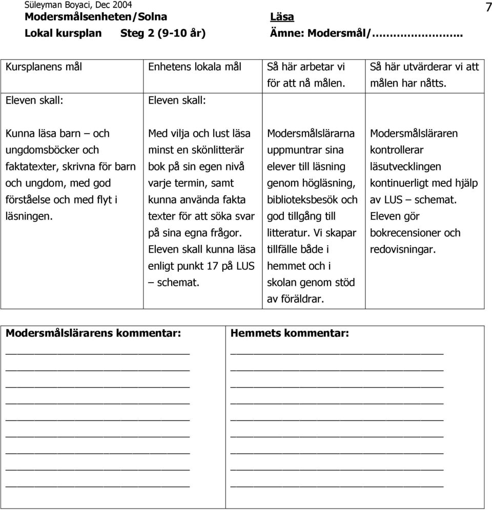 Kunna läsa barn och Med vilja och lust läsa Modersmålslärarna Modersmålsläraren ungdomsböcker och minst en skönlitterär uppmuntrar sina kontrollerar faktatexter, skrivna för barn bok på sin egen nivå