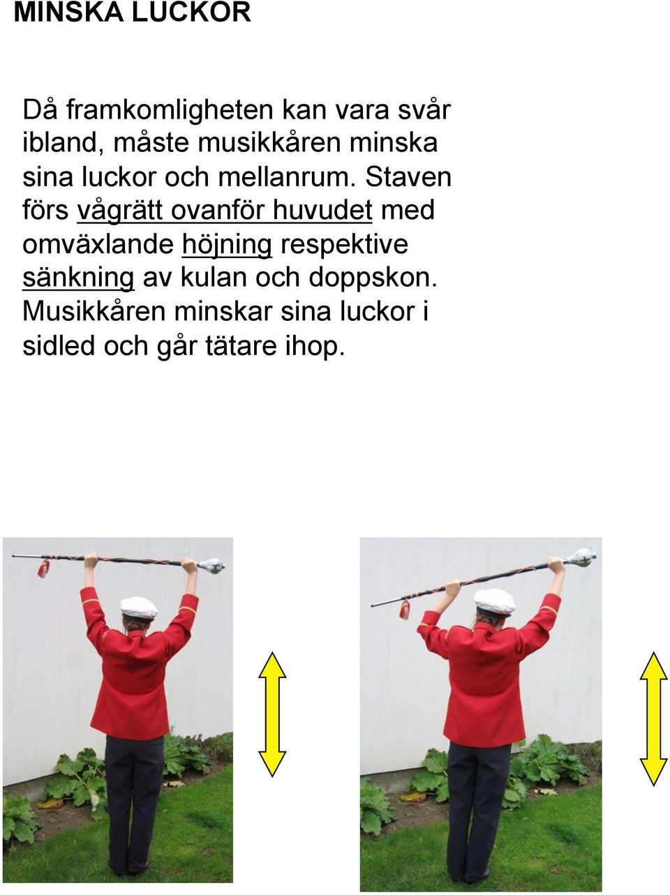 Staven förs vågrätt ovanför huvudet med omväxlande höjning