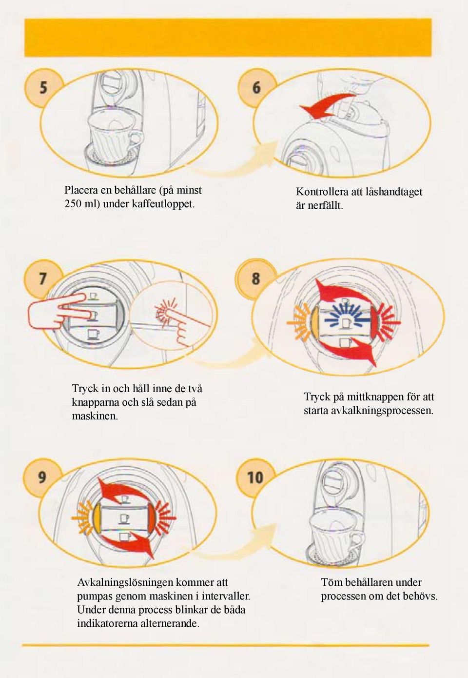 Tryck på mittknappen för att starta avkalkningsprocessen.
