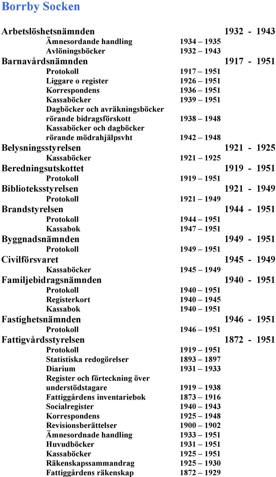 1925 Beredningsutskottet 1919-1951 Protokoll 1919 1951 Biblioteksstyrelsen 1921-1949 Protokoll 1921 1949 Brandstyrelsen 1944-1951 Protokoll 1944 1951 Kassabok 1947 1951 Byggnadsnämnden 1949-1951