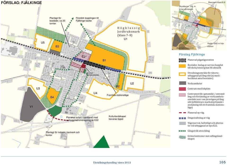 Inslag av service kopplat till skola/omsorg kan bli aktuellt planerad områdeslekplats Utredningsområde för tätortsutbyggnad på lång sikt (ej med i beräknat antal bostäder) U3 B2 U2 Verksamheter