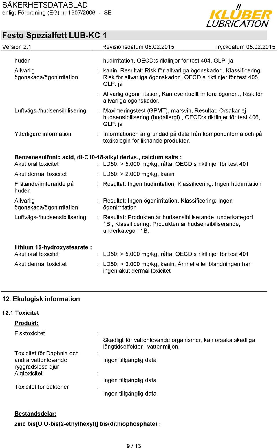 : Maximeringstest (GPMT), marsvin, Resultat: Orsakar ej hudsensibilisering (hudallergi).