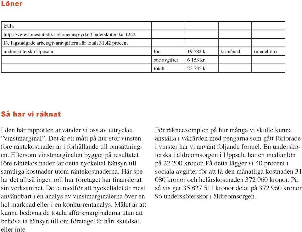 räknat I den här rapporten använder vi oss av uttrycket vinstmarginal. Det är ett mått på hur stor vinsten före räntekostnader är i förhållande till omsättningen.