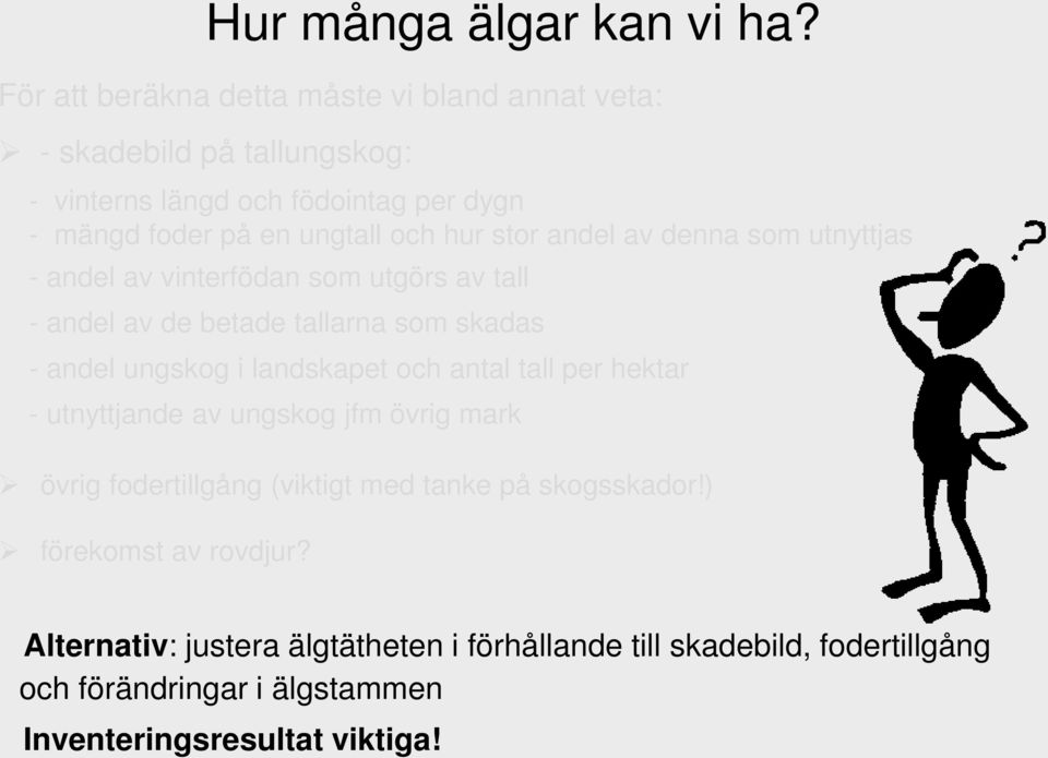 hur stor andel av denna som utnyttjas - andel av vinterfödan som utgörs av tall - andel av de betade tallarna som skadas - andel ungskog i landskapet