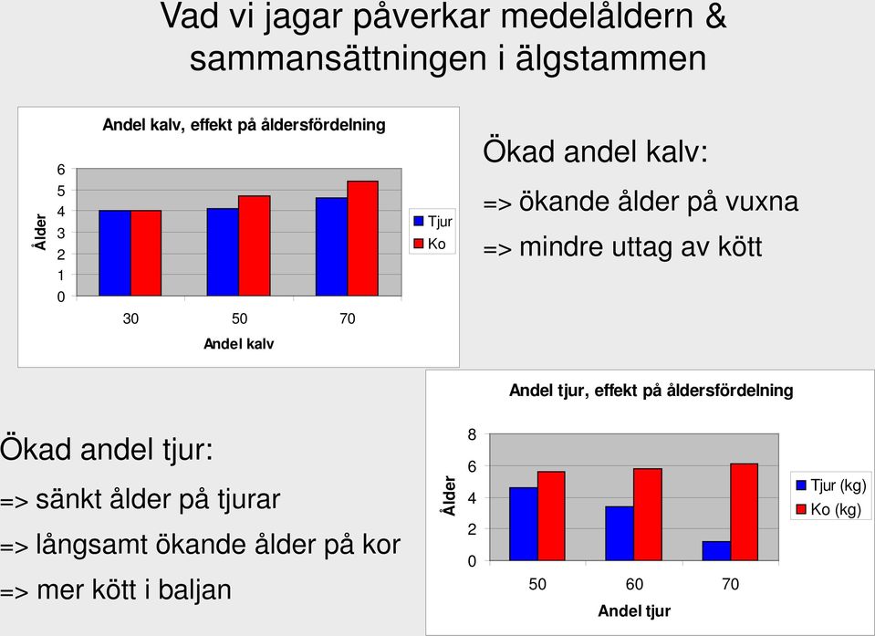 kött 0 30 50 70 Andel kalv Andel tjur, effekt på åldersfördelning Ökad andel tjur: => sänkt ålder på