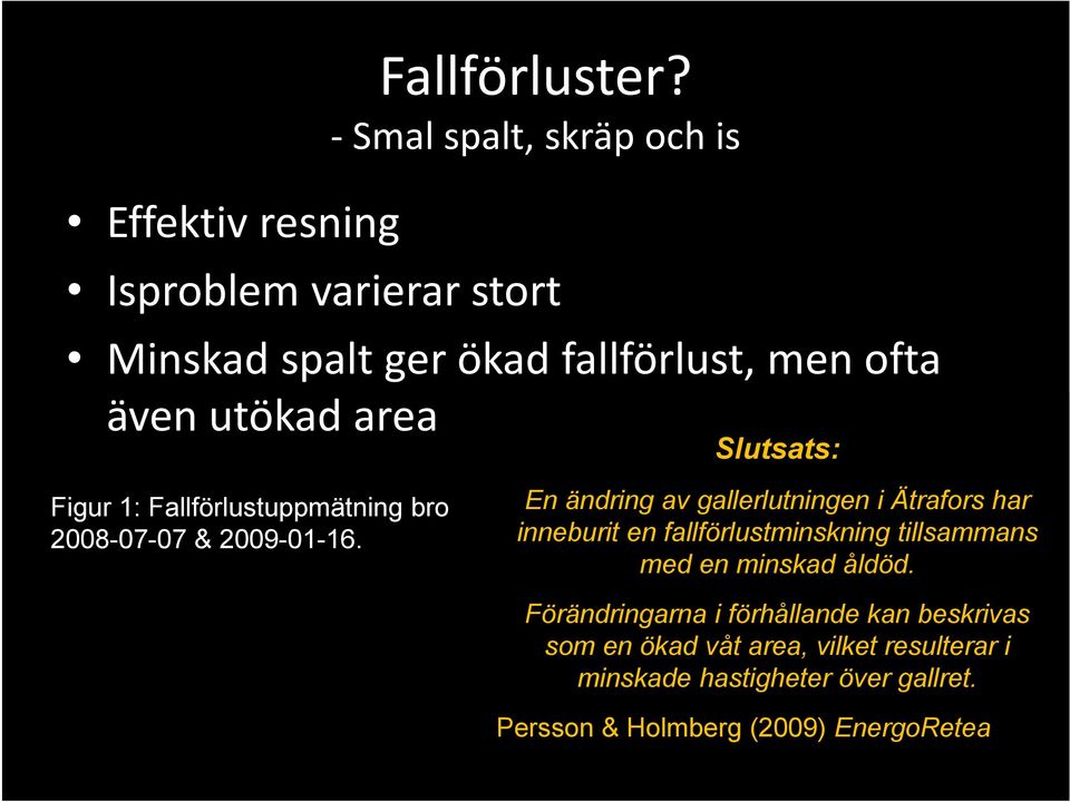 Slutsats: Figur 1: Fallförlustuppmätning bro 2008-07-07 & 2009-01-16.