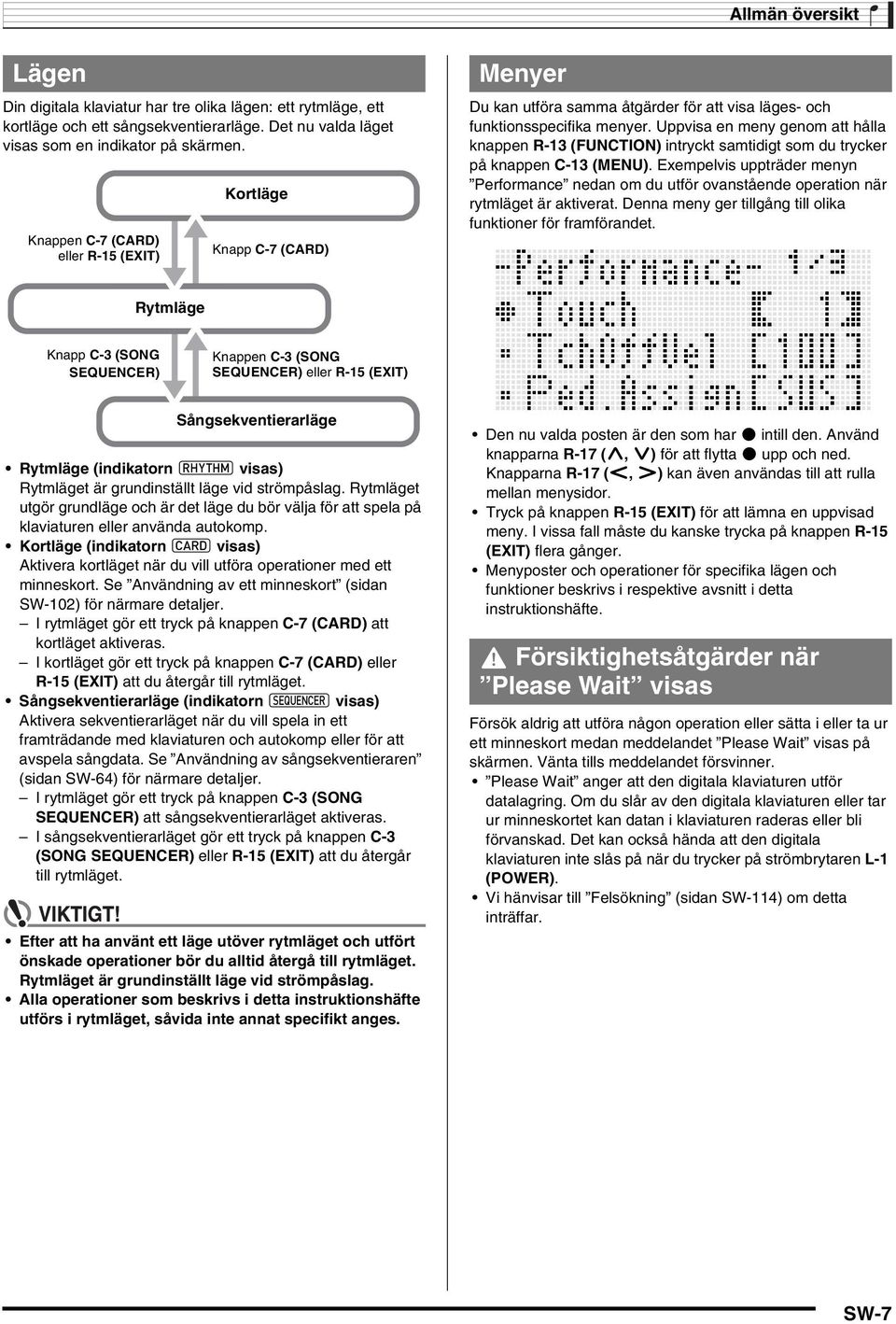 Uppvisa en meny genom att hålla knappen R-13 (FUNCTIN) intryckt samtidigt som du trycker på knappen C-13 (MENU).