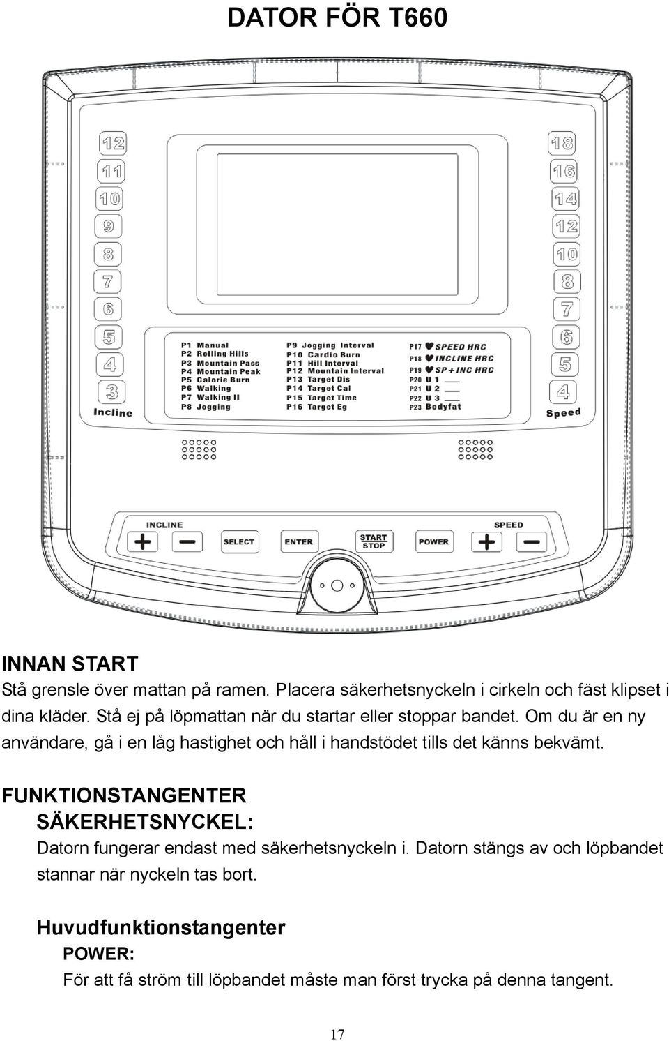 Om du är en ny användare, gå i en låg hastighet och håll i handstödet tills det känns bekvämt.