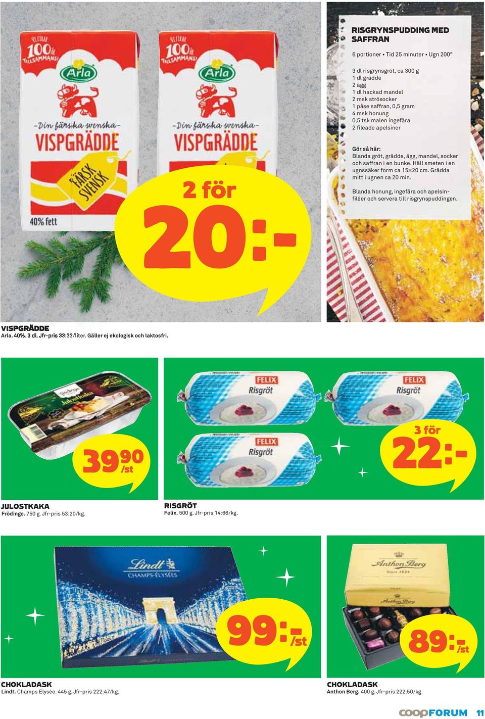 Blanda honung, ingefära och apelsinfiléer och servera till risgrynspuddingen. VISPGRÄDDE Arla. 40%. 3 dl. Jfr-pris 33:33/liter. Gäller ej ekologisk och laktosfri.