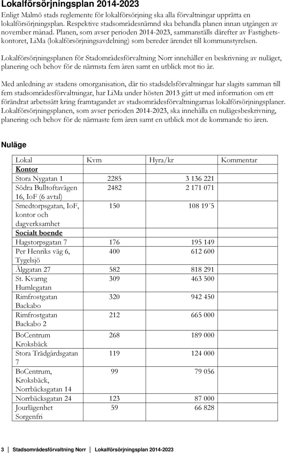 Planen, som avser perioden 2014-2023, sammanställs därefter av Fastighetskontoret, LiMa (lokalförsörjningsavdelning) som bereder ärendet till kommunstyrelsen.