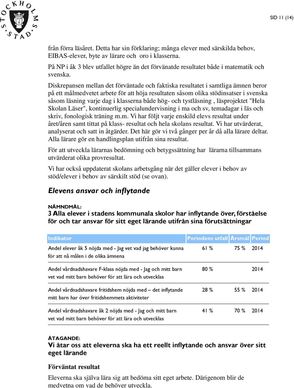 Diskrepansen mellan det förväntade och faktiska resultatet i samtliga ämnen beror på ett målmedvetet arbete för att höja resultaten såsom olika stödinsatser i svenska såsom läsning varje dag i