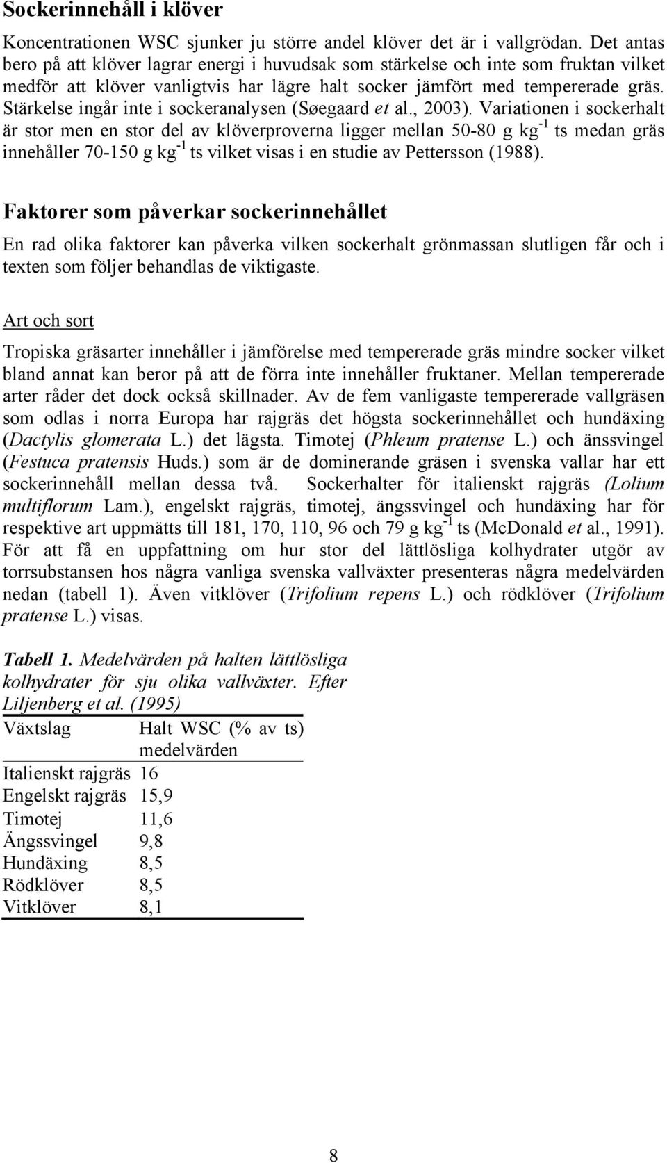 Stärkelse ingår inte i sockeranalysen (Søegaard et al., 2003).