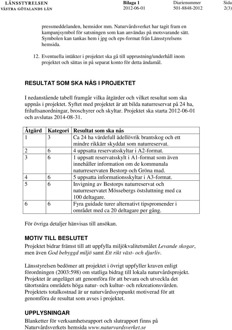 Eventuella intäkter i projektet ska gå till upprustning/underhåll inom projektet och sättas in på separat konto för detta ändamål.