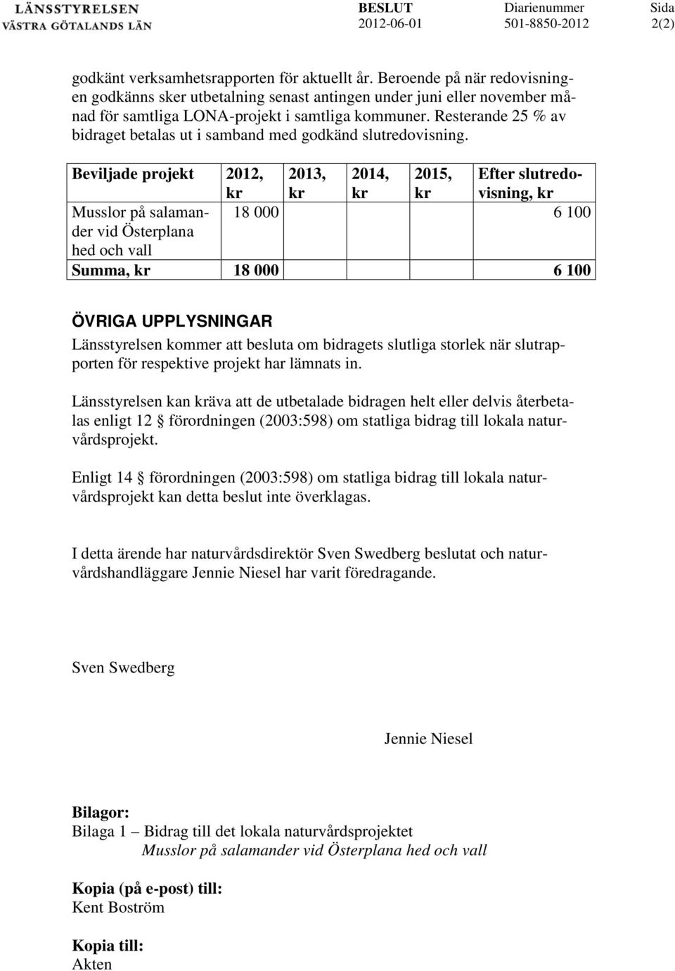 Resterande 25 % av bidraget betalas ut i samband med godkänd slutredovisning.