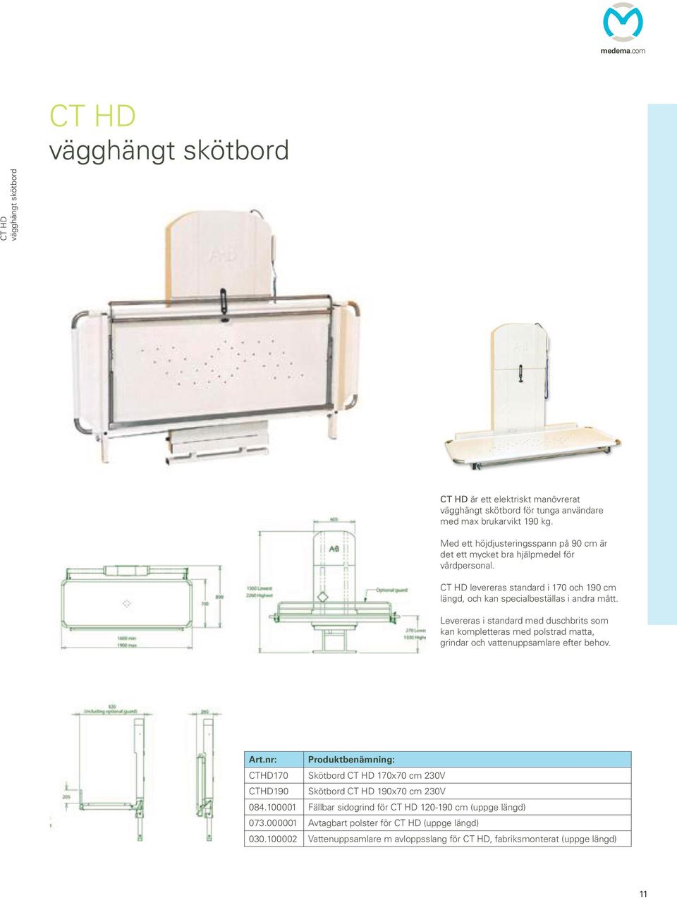 Levereras i standard med duschbrits som kan kompletteras med polstrad matta, grindar och vattenuppsamlare efter behov. Art.