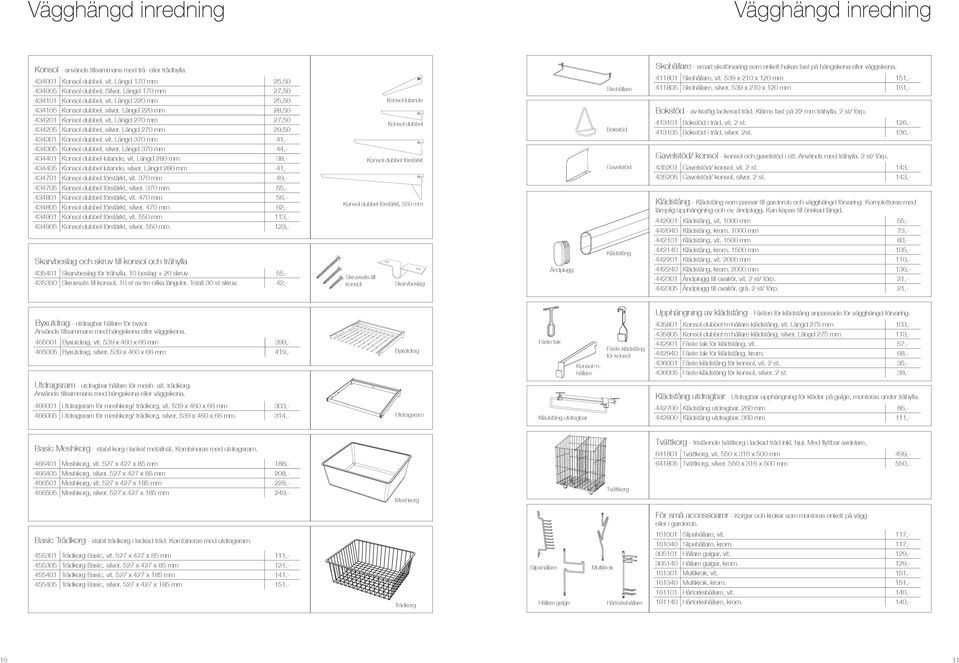 Längd 270 mm 29,50 434301 Konsol dubbel, vit. Längd 370 mm 41,- 434305 Konsol dubbel, silver. Längd 370 mm 44,- 434401 Konsol dubbel lutande, vit.