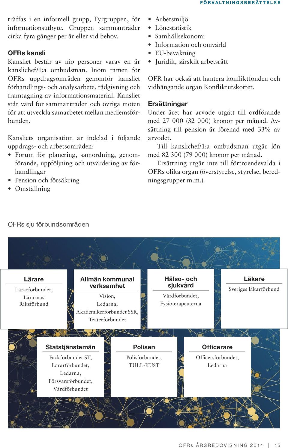 Inom ramen för OFRs uppdragsområden genomför kansliet förhandlings- och analysarbete, rådgivning och framtagning av informationsmaterial.