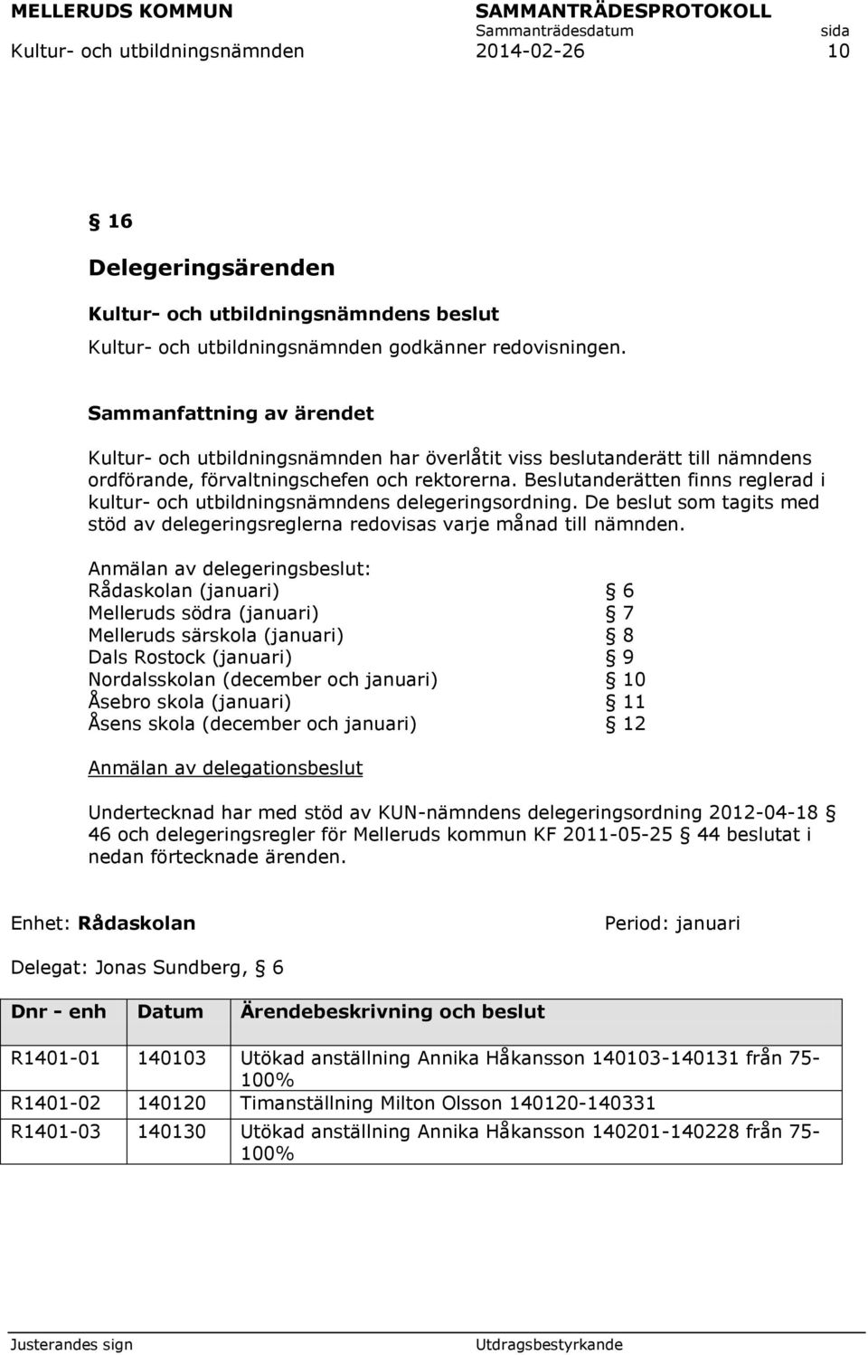 Beslutanderätten finns reglerad i kultur- och utbildningsnämndens delegeringsordning. De beslut som tagits med stöd av delegeringsreglerna redovisas varje månad till nämnden.