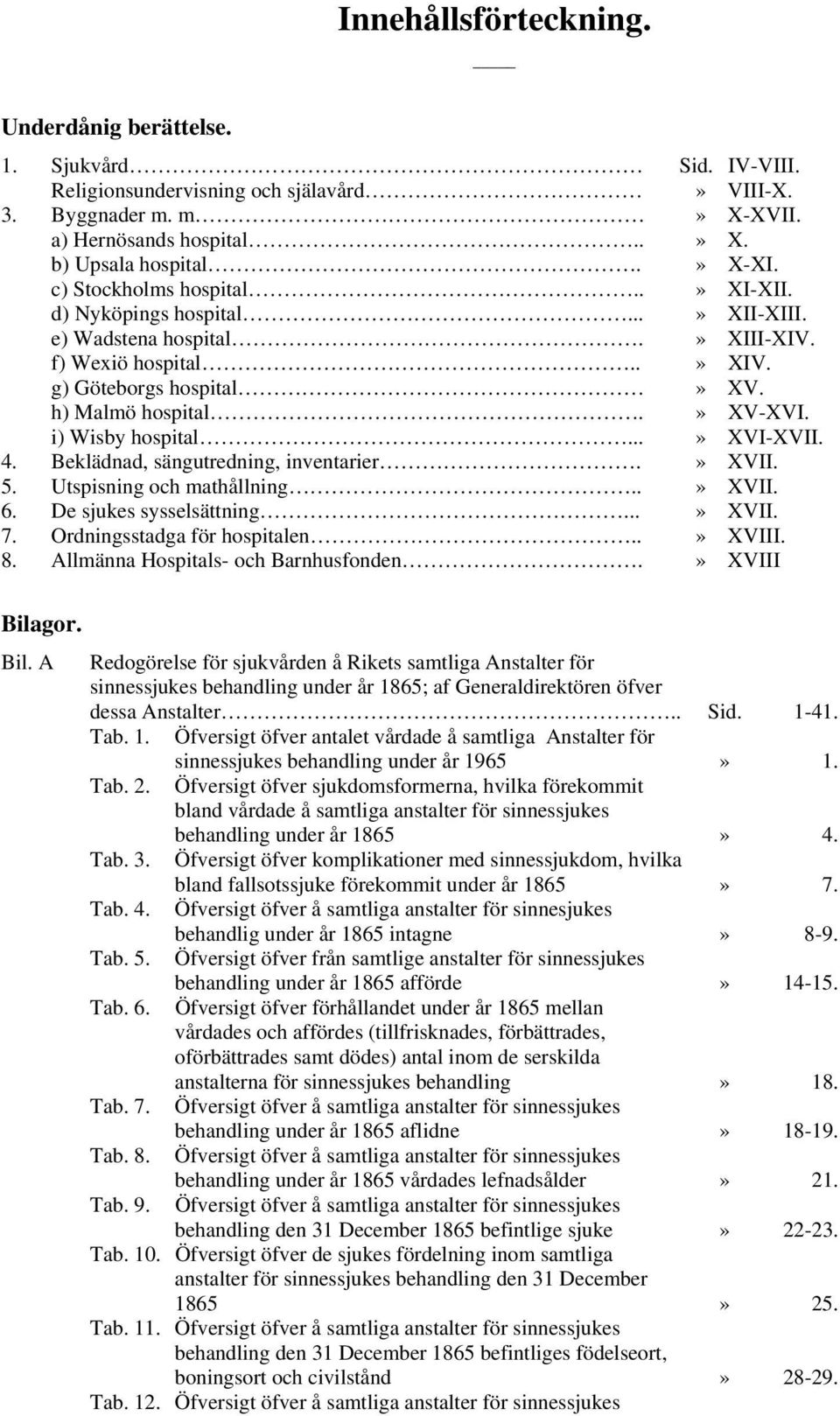 i) Wisby hospital...» XVI-XVII. 4. Beklädnad, sängutredning, inventarier.» XVII. 5. Utspisning och mathållning..» XVII. 6. De sjukes sysselsättning...» XVII. 7. Ordningsstadga för hospitalen..» XVIII.