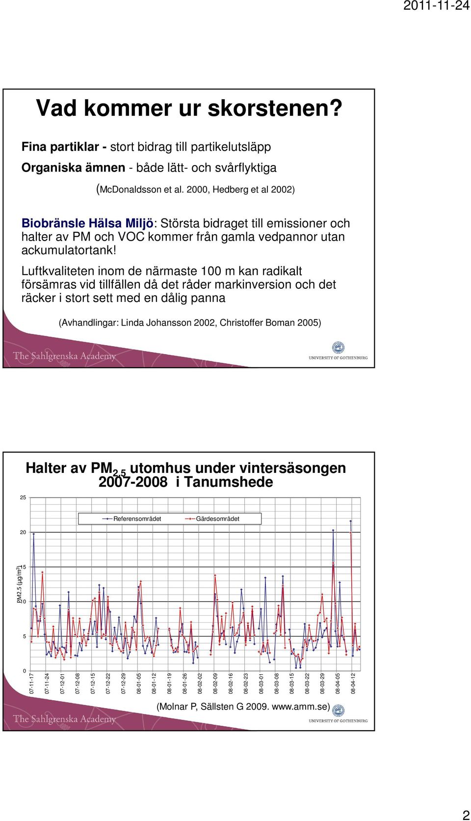 Luftkvaliteten inom de närmaste 100 m kan radikalt försämras vid tillfällen då det råder markinversion och det räcker i stort sett med en dålig panna (Avhandlingar: Linda Johansson 2002, Christoffer