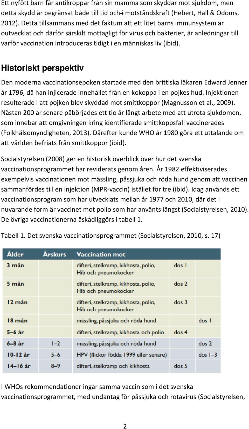 människas liv (ibid). Historiskt perspektiv Den moderna vaccinationsepoken startade med den brittiska läkaren Edward Jenner år 1796, då han injicerade innehållet från en kokoppa i en pojkes hud.