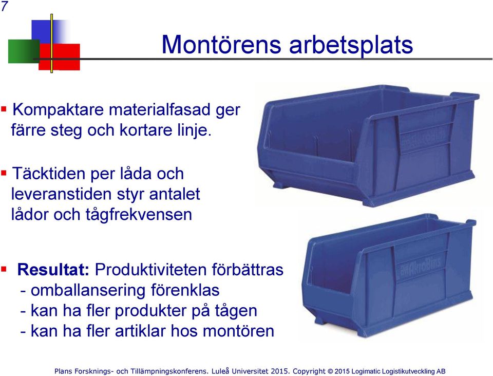 Täcktiden per låda och leveranstiden styr antalet lådor och