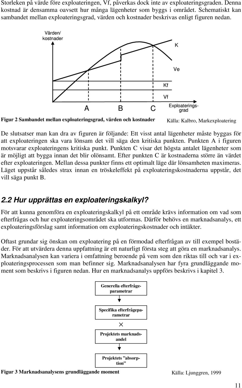 Värden/ kostnader K Ve Kf A B C Figur 2 Sambandet mellan exploateringsgrad, värden och kostnader Vf Exploateringsgrad Källa: Kalbro, Markexploatering De slutsatser man kan dra av figuren är följande: