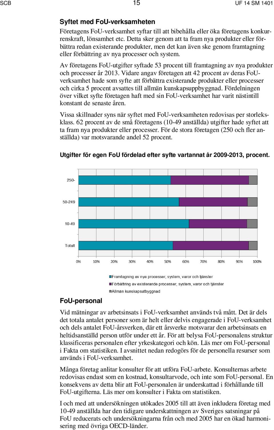 Av företagens FoU-utgifter syftade 53 procent till framtagning av nya produkter och processer år 2013.