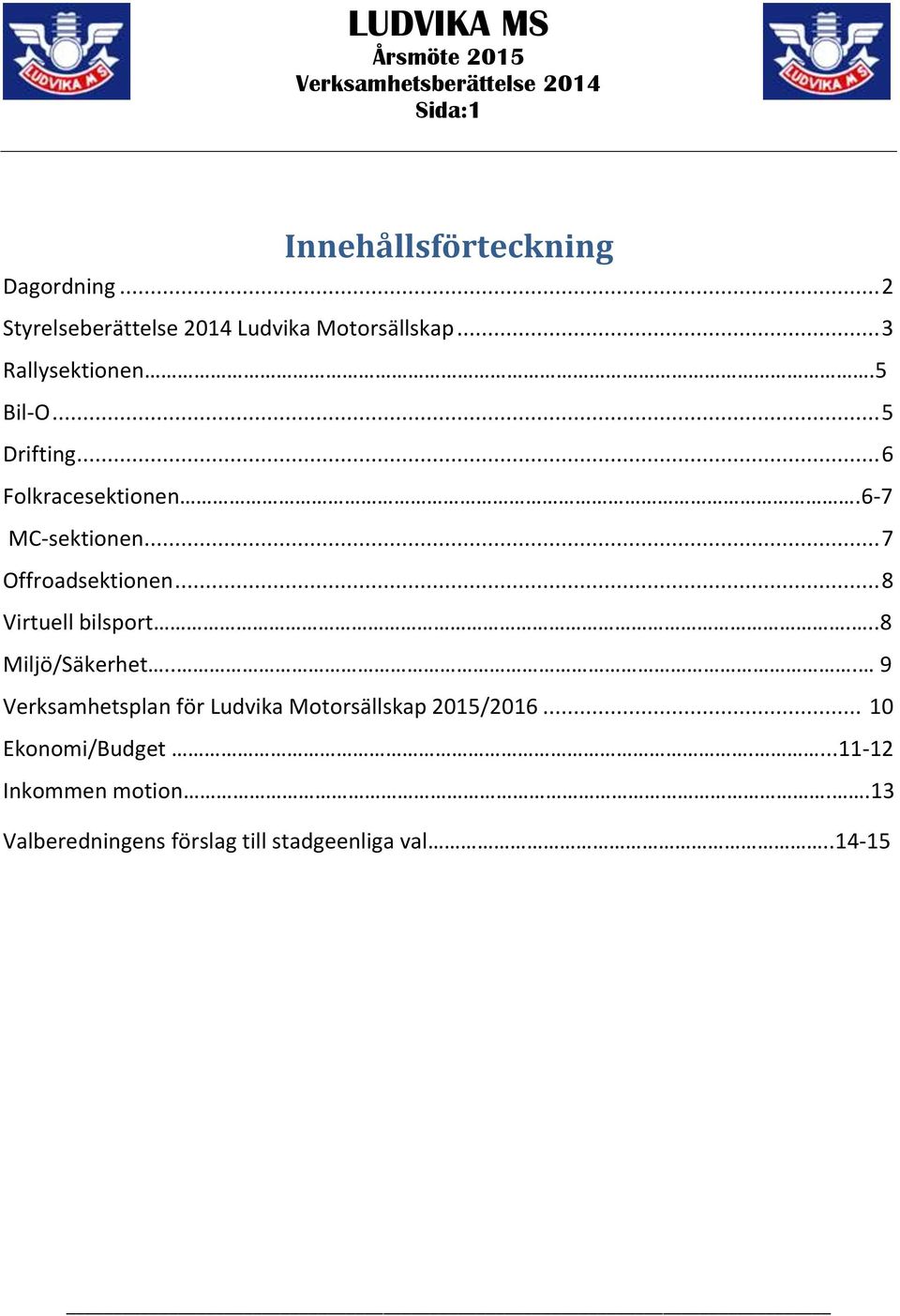 .. 7 Offroadsektionen... 8 Virtuell bilsport...8 Miljö/Säkerhet.