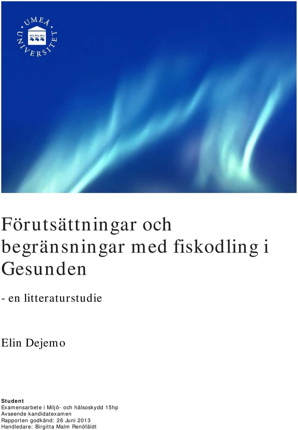 Examensarbete i Miljö- och hälsoskydd 15hp Avseende
