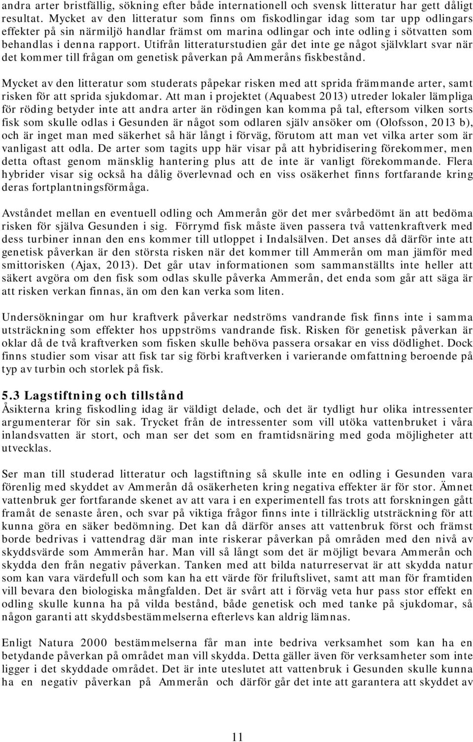 Utifrån litteraturstudien går det inte ge något självklart svar när det kommer till frågan om genetisk påverkan på Ammeråns fiskbestånd.