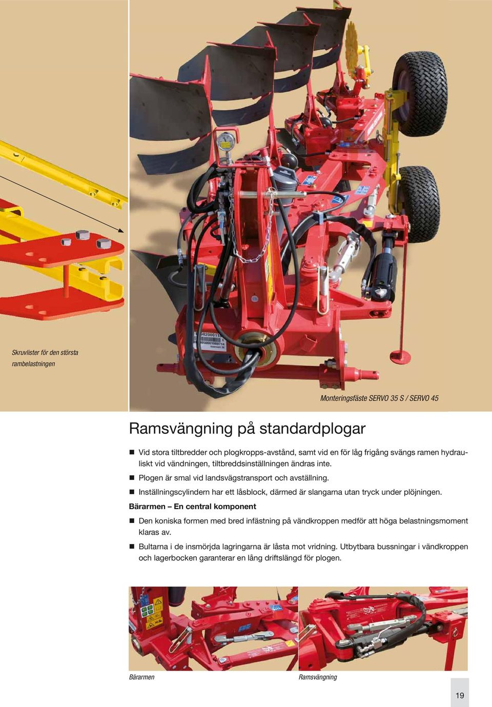 Inställningscylindern har ett låsblock, därmed är slangarna utan tryck under plöjningen.