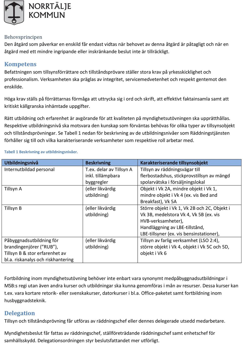 Verksamheten ska präglas av integritet, servicemedvetenhet och respekt gentemot enskilde.