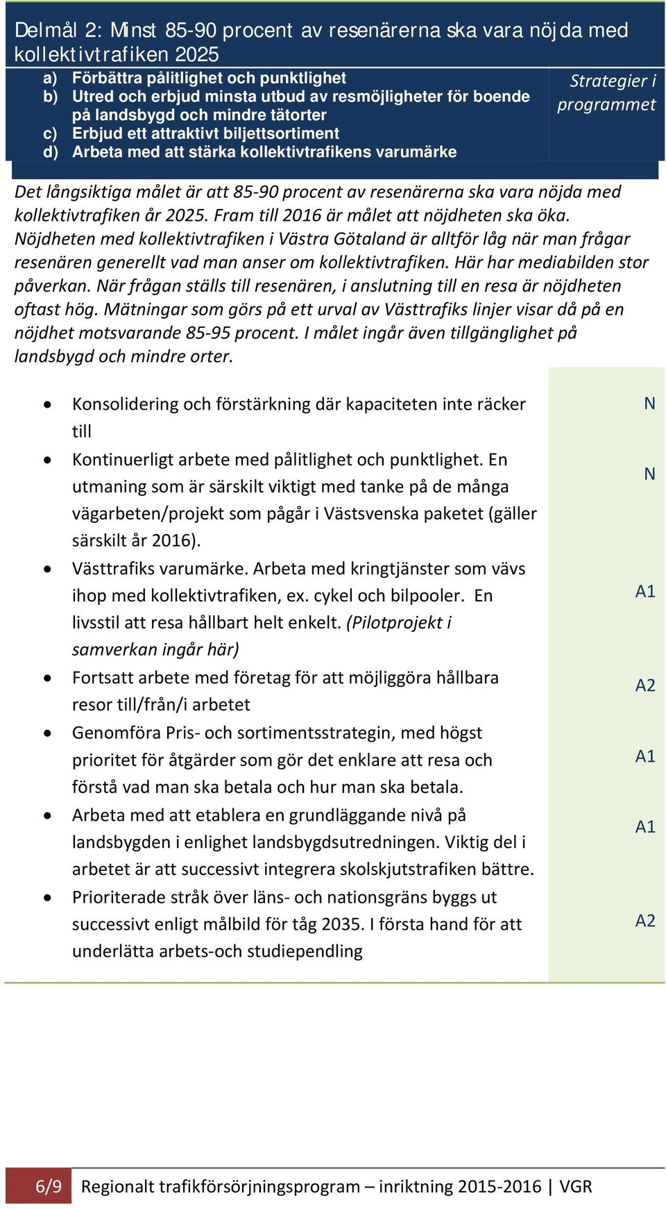 resenärerna ska vara nöjda med kollektivtrafiken år 2025. Fram till 2016 är målet att nöjdheten ska öka.