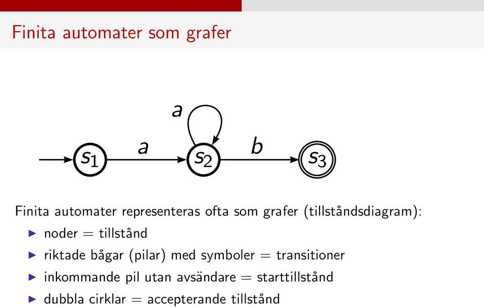 tillstånd riktade bågar (pilar) med symboler = transitioner