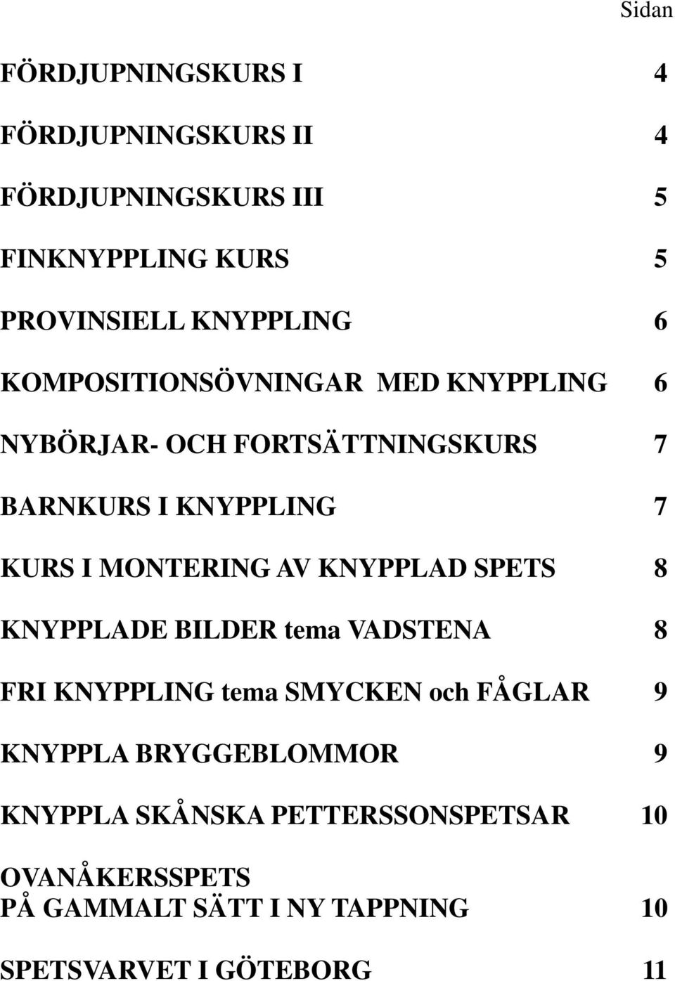 AV KNYPPLAD SPETS 8 KNYPPLADE BILDER tema VADSTENA 8 FRI KNYPPLING tema SMYCKEN och FÅGLAR 9 KNYPPLA